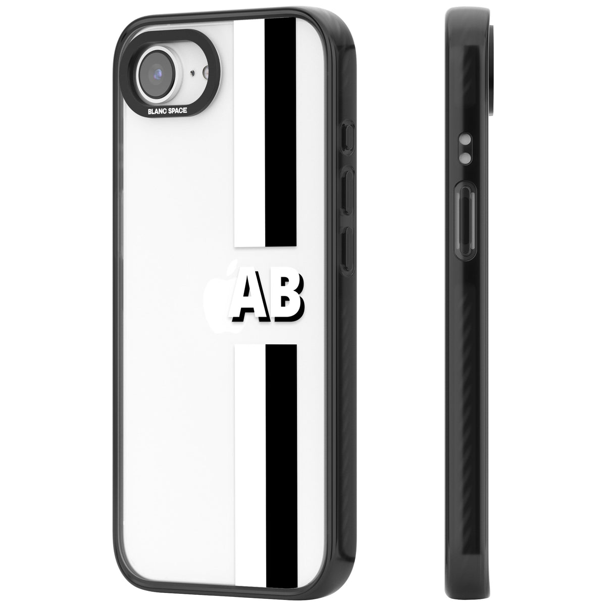 Personalised Bold Two Stripe Name iPhone 16e / iPhone 17e Impact Black Phone Case side