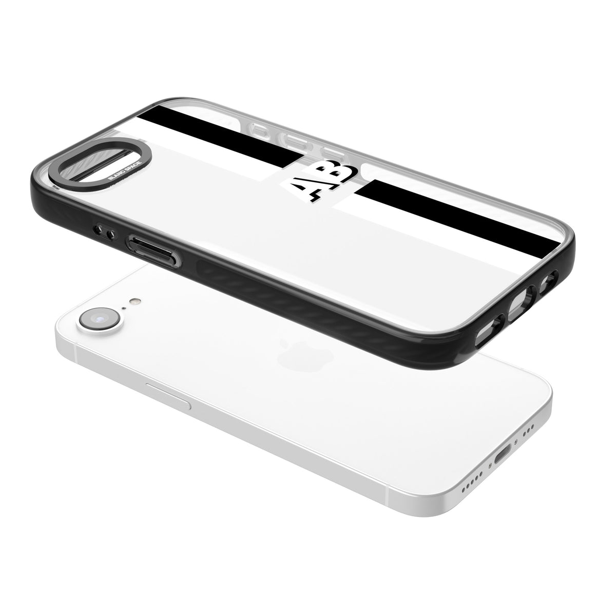 Personalised Bold Two Stripe Name iPhone 16e / iPhone 17e Impact Black Phone Case angled
