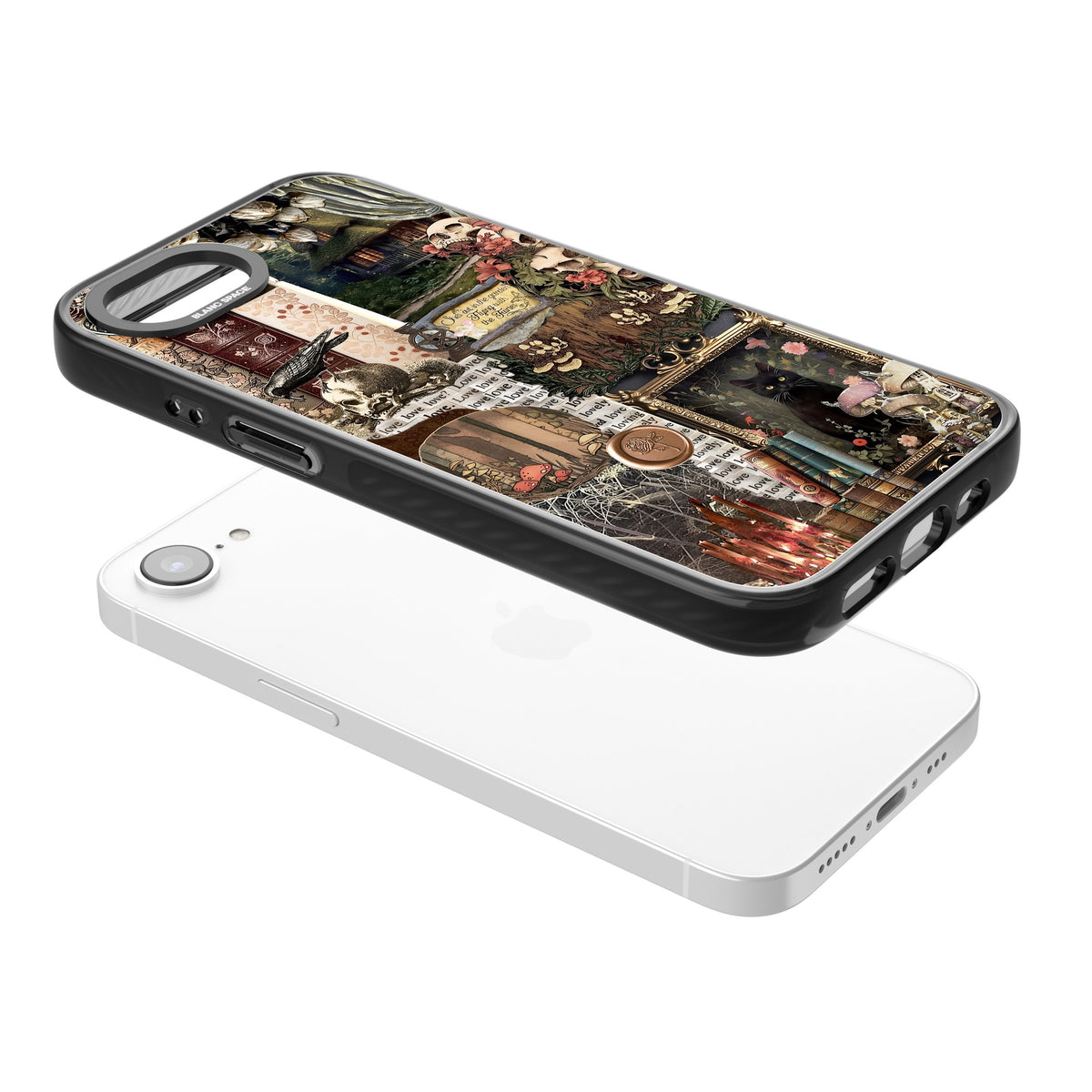 Academia Collage iPhone 16e / iPhone 17e Impact Black Phone Case angled