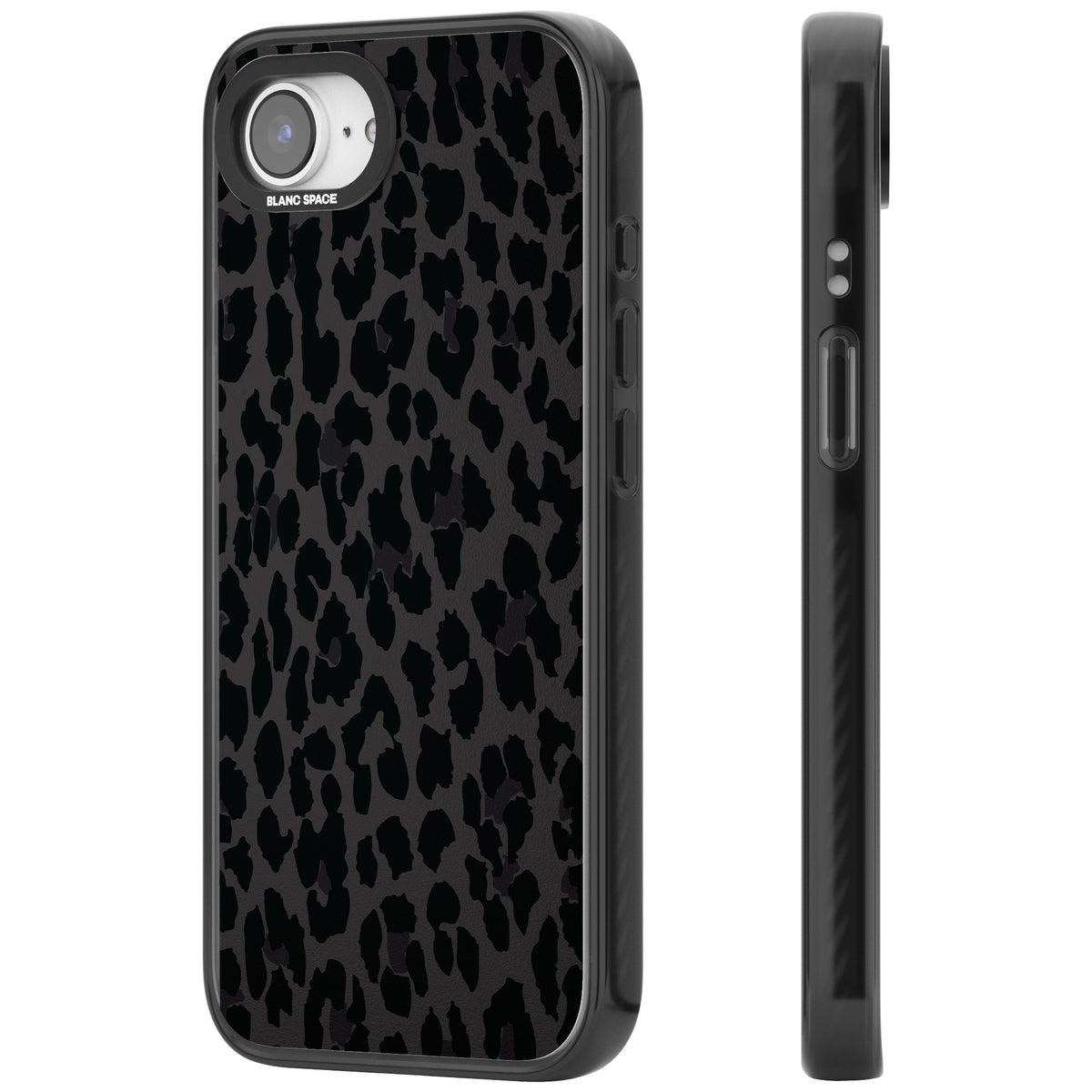 Dark Leopard Print iPhone 16e / iPhone 17e Impact Black Phone Case side
