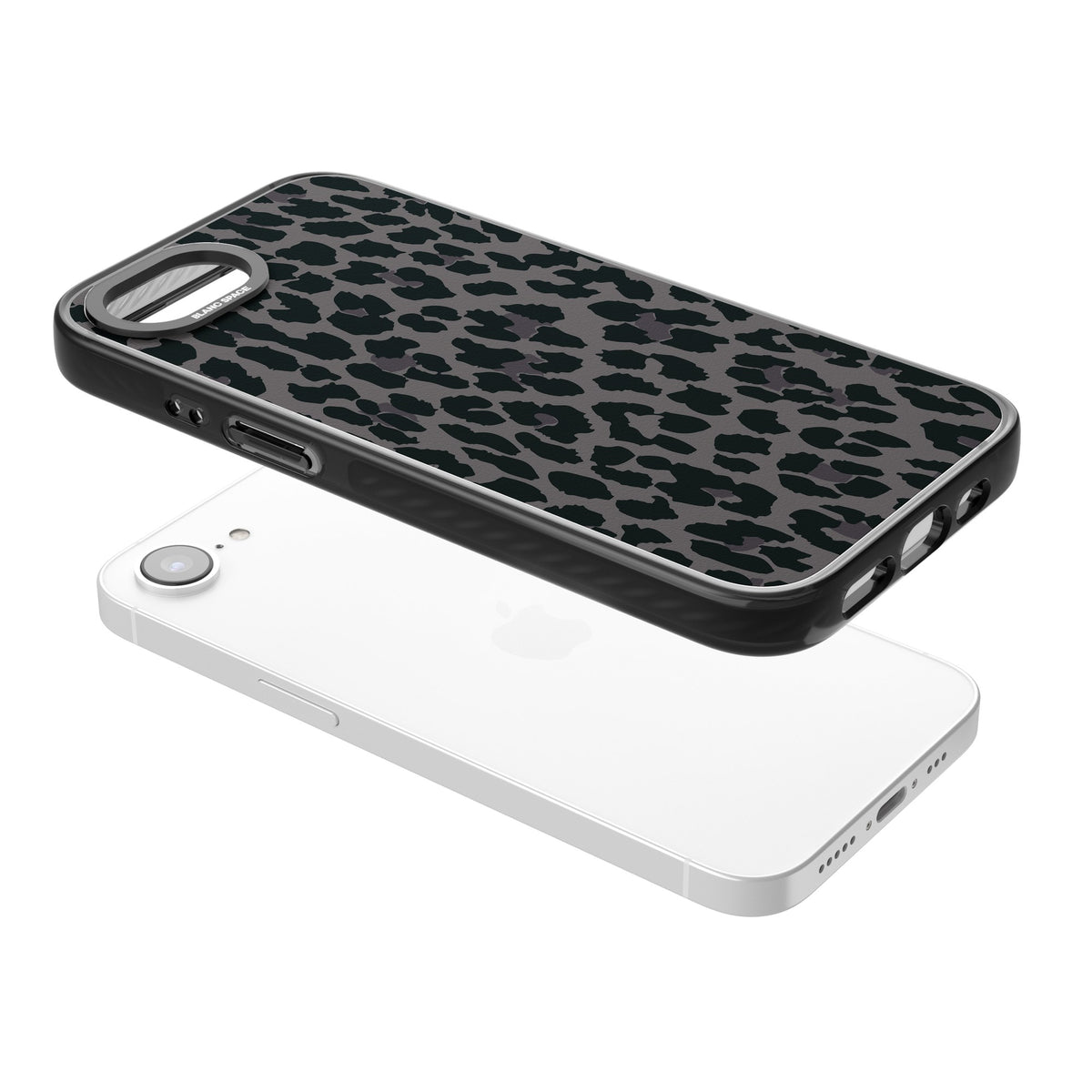 Dark Leopard Print iPhone 16e / iPhone 17e Impact Black Phone Case angled
