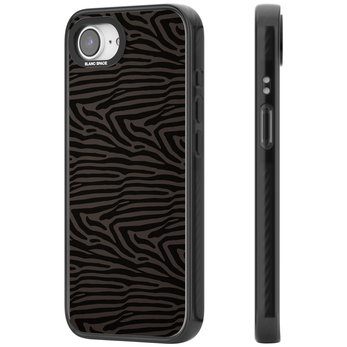Dark Zebra Print iPhone 16e / iPhone 17e Impact Black Phone Case side