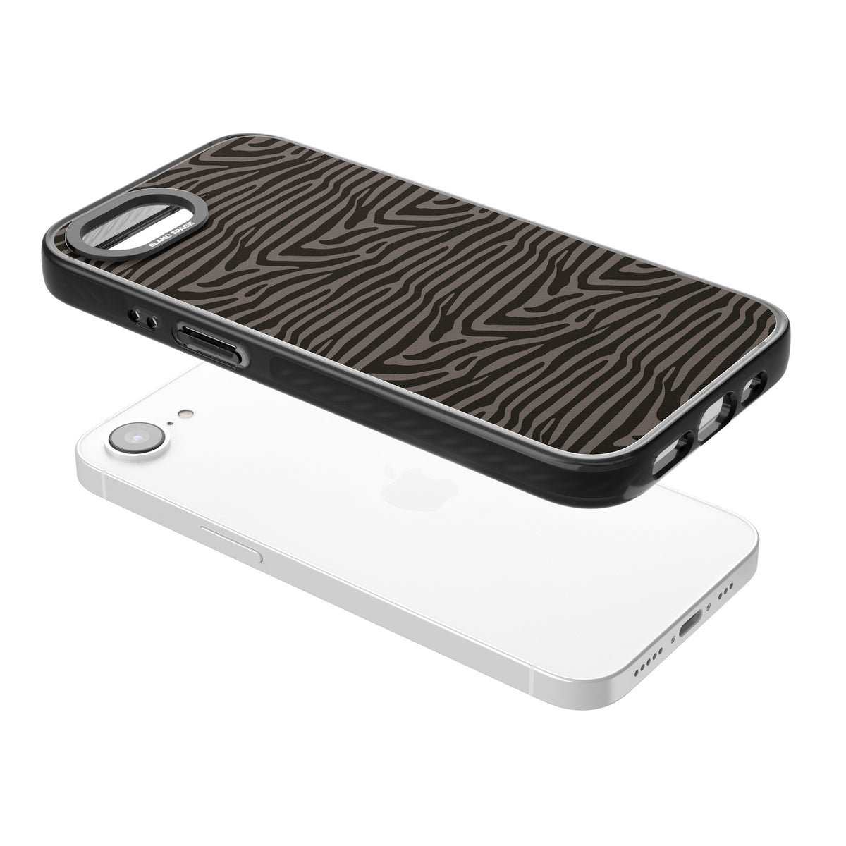Dark Zebra Print iPhone 16e / iPhone 17e Impact Black Phone Case angled
