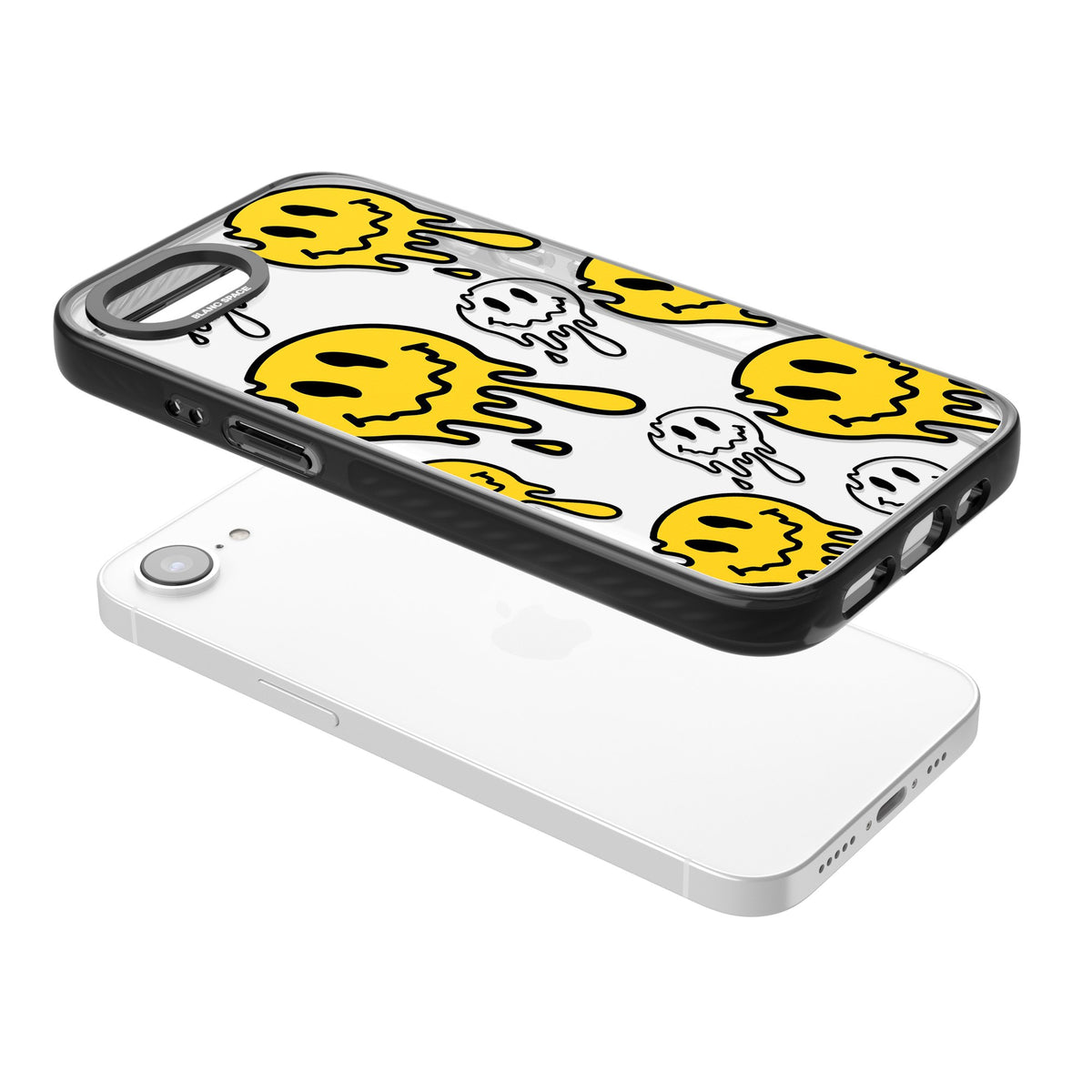 Face Melt iPhone 16e / iPhone 17e Impact Black Phone Case angled