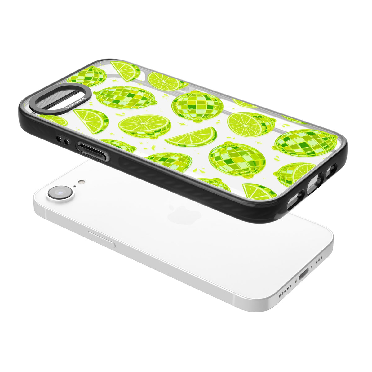 Disco Limes iPhone 16e / iPhone 17e Impact Black Phone Case angled