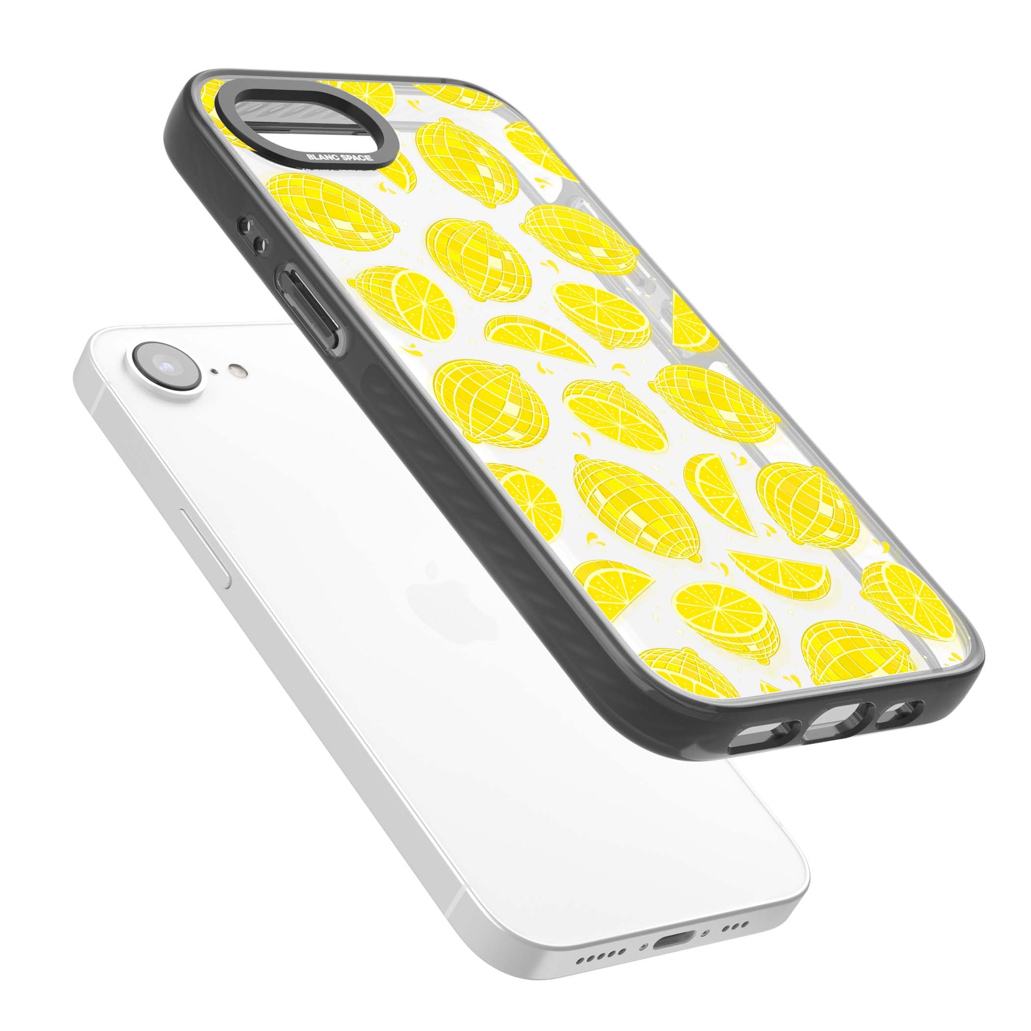 Disco Lemons citrus iPhone case featuring mirrorball lemons, sliced fruit and sparkle accents | Black Impact case for iPhone 16e, iPhone 17e