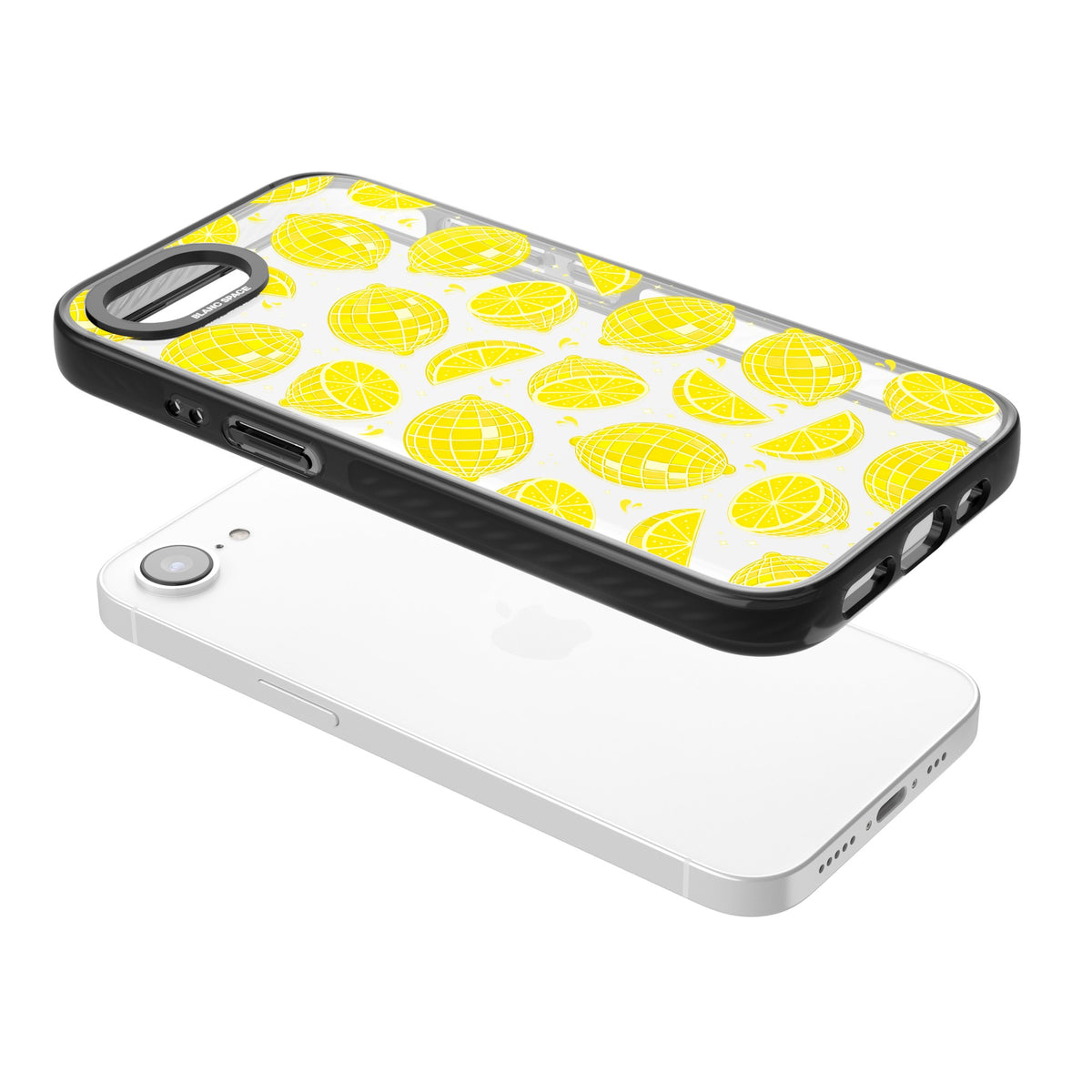 Disco Lemons iPhone 16e / iPhone 17e Impact Black Phone Case angled