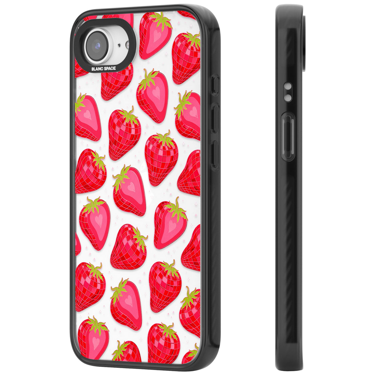 Disco Strawberry iPhone 16e / iPhone 17e Impact Black Phone Case side