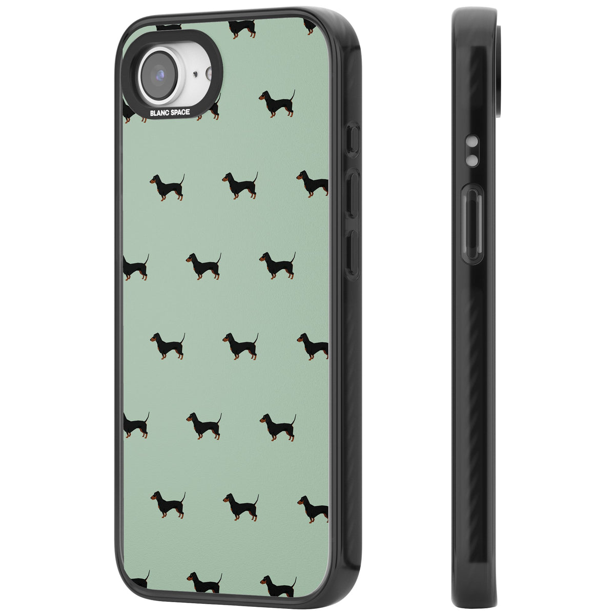 Dachshund Dog Pattern iPhone 16e / iPhone 17e Impact Black Phone Case side
