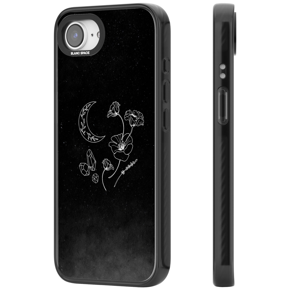 Midnight Moon Botanic iPhone 16e / iPhone 17e Impact Black Phone Case side