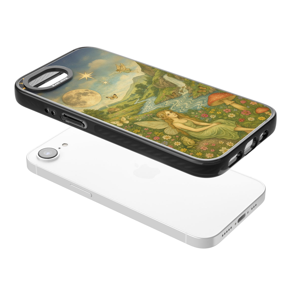 Nature Fairy iPhone 16e / iPhone 17e Impact Black Phone Case angled