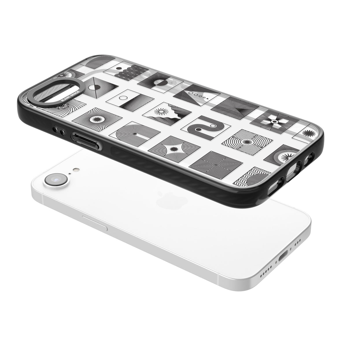 Abstract Geometric iPhone 16e / iPhone 17e Impact Black Phone Case angled