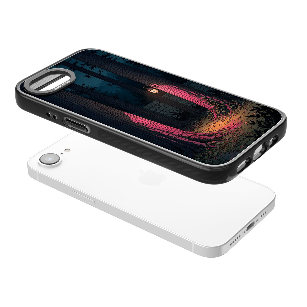 Forest Lantern iPhone 16e / iPhone 17e Impact Black Phone Case angled