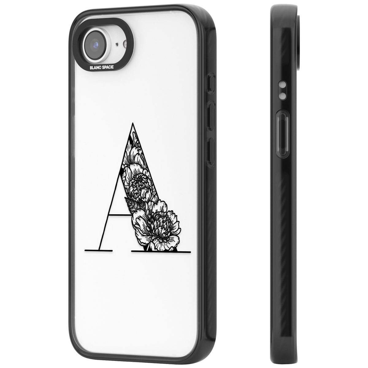 Personalised Floral Monogram iPhone 16e / iPhone 17e Impact Black Phone Case side