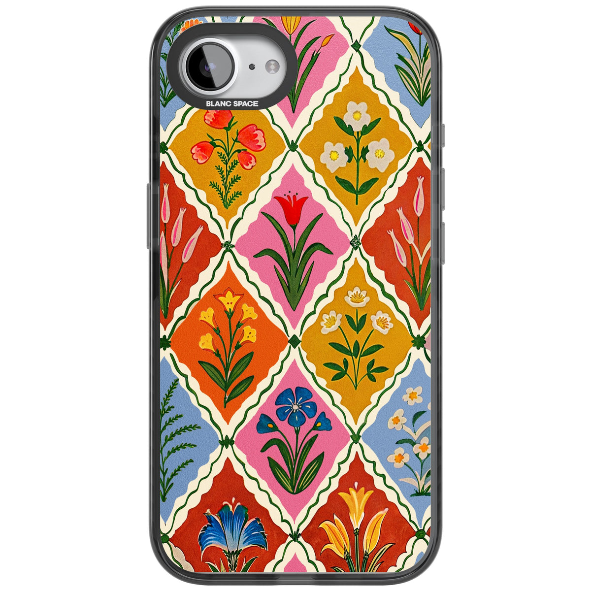 Floral Quilt iPhone 16e / iPhone 17e Impact Black Phone Case front