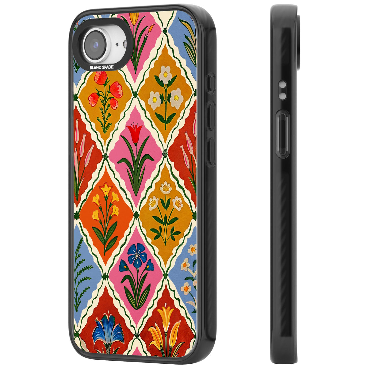 Floral Quilt iPhone 16e / iPhone 17e Impact Black Phone Case side
