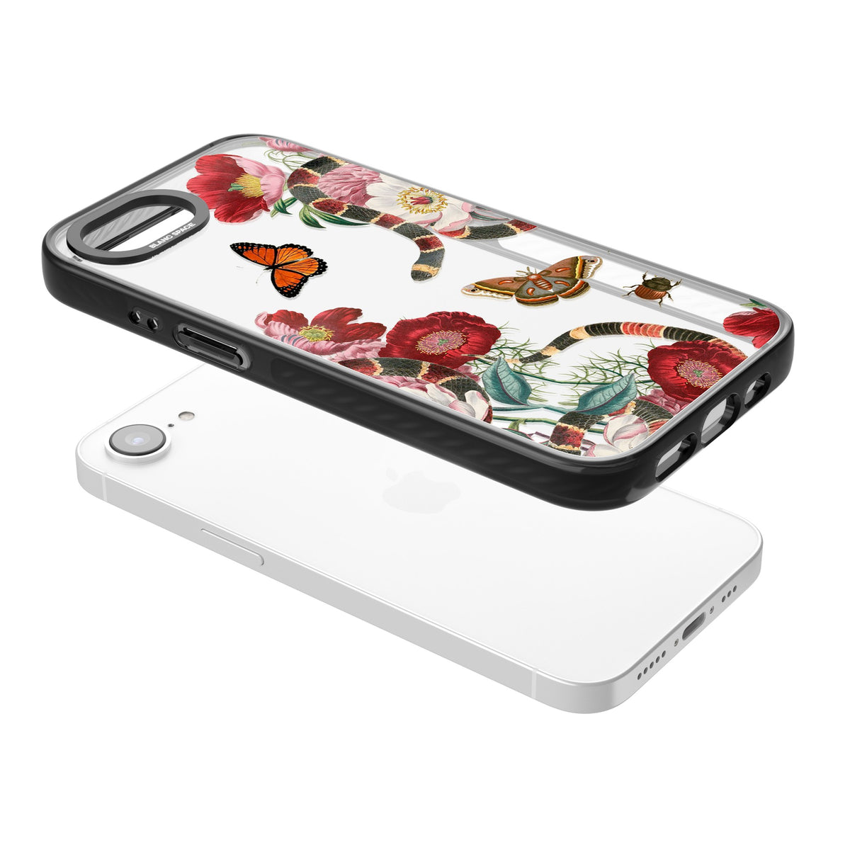 Botanical Snake iPhone 16e / iPhone 17e Impact Black Phone Case angled