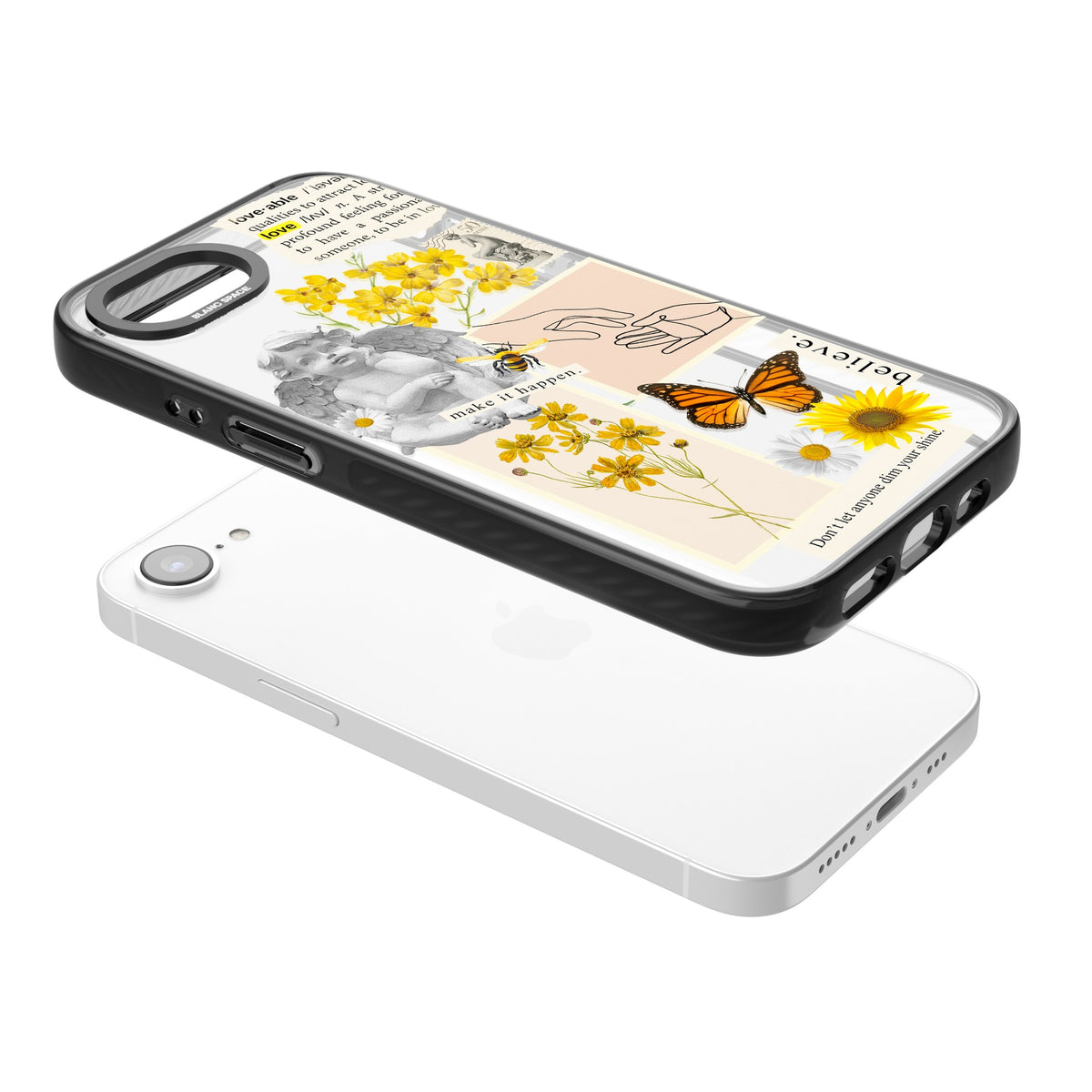 Yellow Wildflower Collage iPhone 16e / iPhone 17e Impact Black Phone Case angled