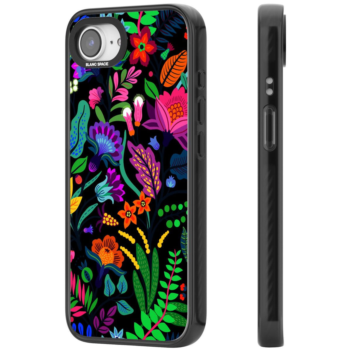 Floral Vibe (Black) iPhone 16e / iPhone 17e Impact Black Phone Case side