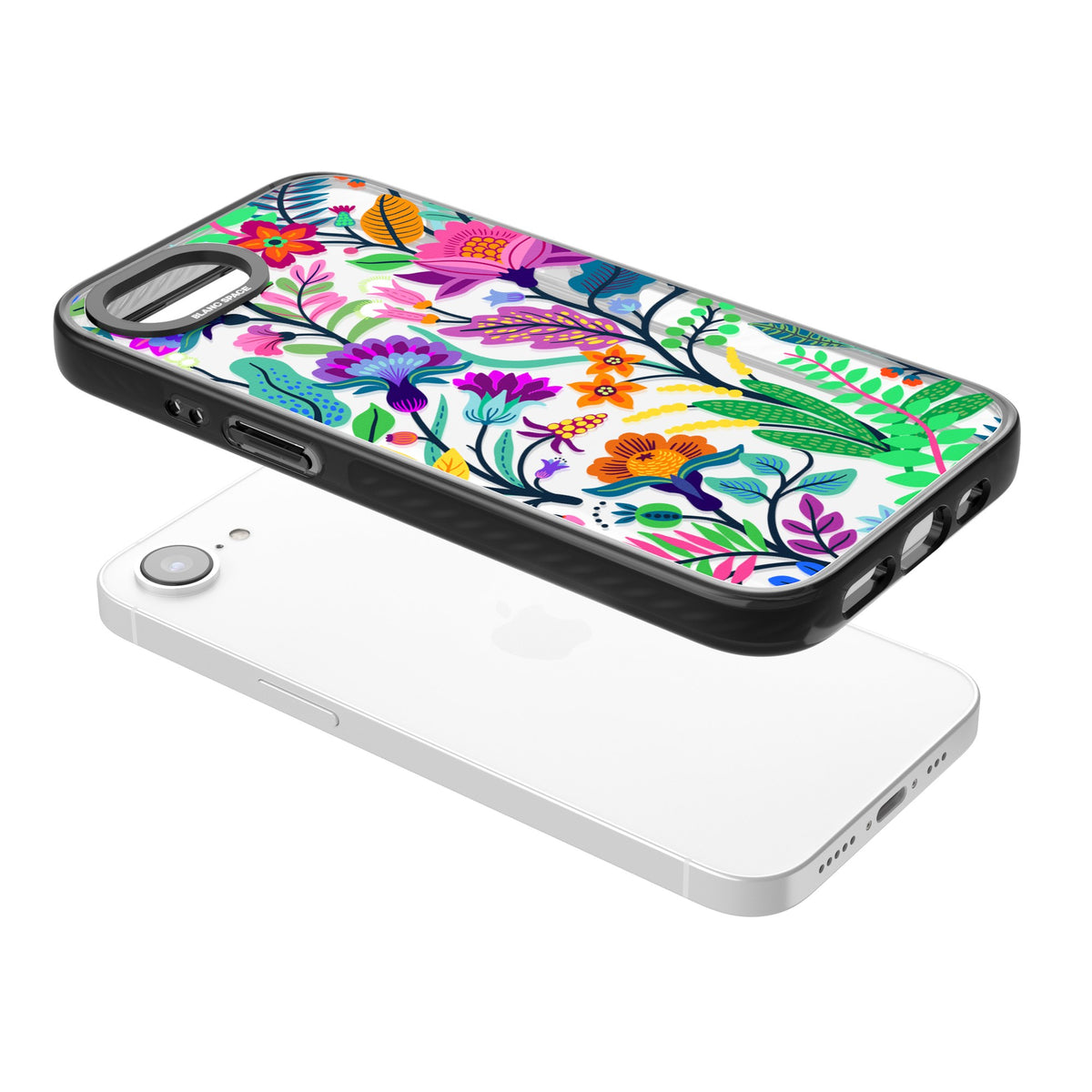 Floral Vibe iPhone 16e / iPhone 17e Impact Black Phone Case angled