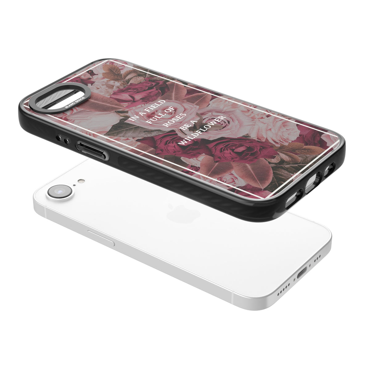 Wildflower Floral Quote iPhone 16e / iPhone 17e Impact Black Phone Case angled