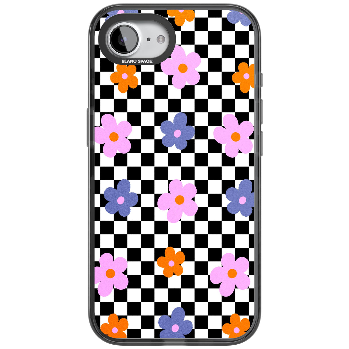 Checkered Blossom iPhone 16e / iPhone 17e Impact Black Phone Case front