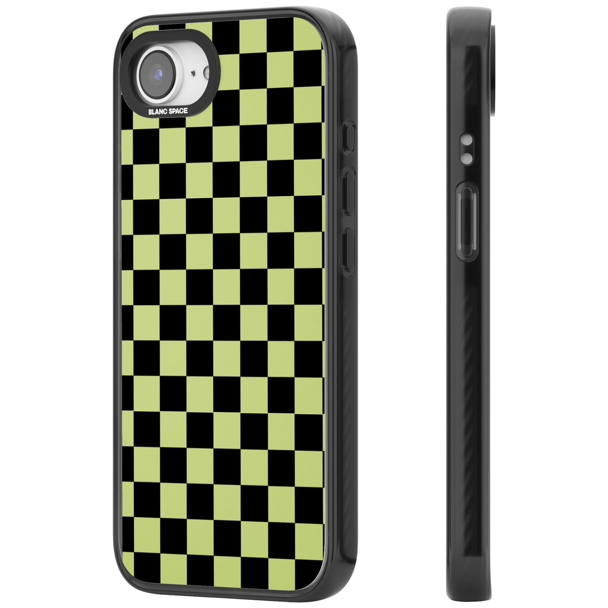 Black & Lime Check iPhone 16e / iPhone 17e Impact Black Phone Case side