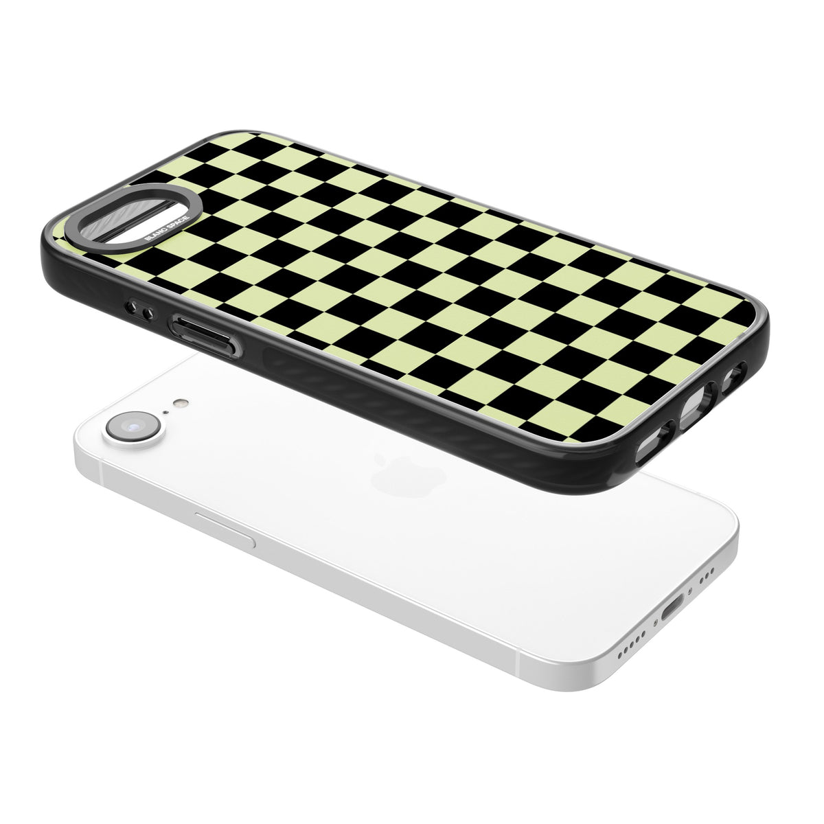Black & Lime Check iPhone 16e / iPhone 17e Impact Black Phone Case angled