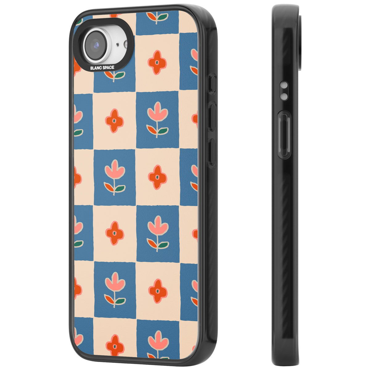 Vintage Bloom Checkered iPhone 16e / iPhone 17e Impact Black Phone Case side