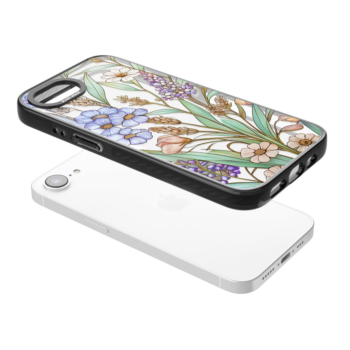 Glass Lavenders & Daisies iPhone 16e / iPhone 17e Impact Black Phone Case angled