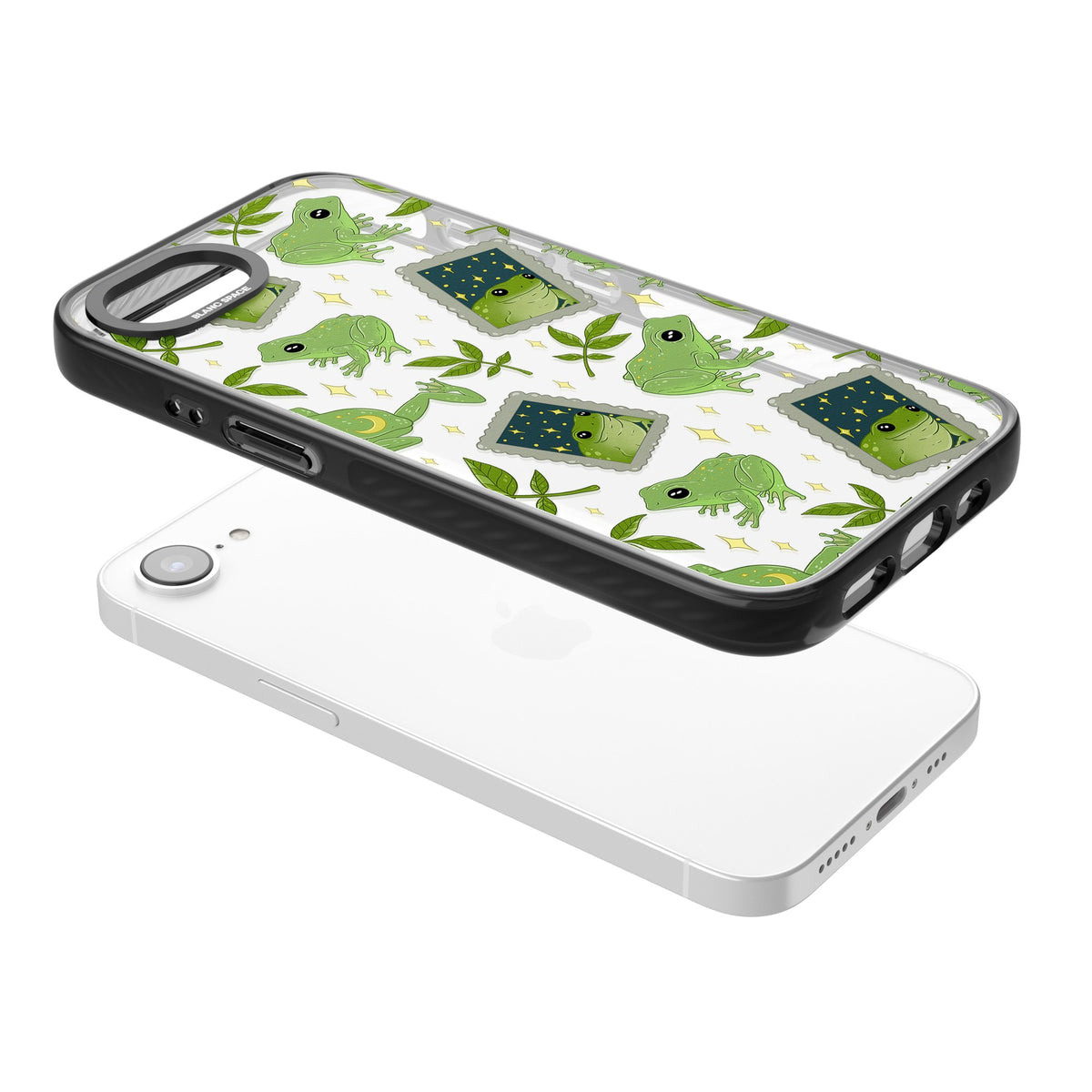 Starry Frog Stamps iPhone 16e / iPhone 17e Impact Black Phone Case angled
