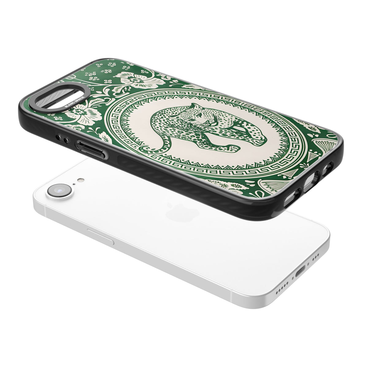 Green Leopard iPhone 16e / iPhone 17e Impact Black Phone Case angled