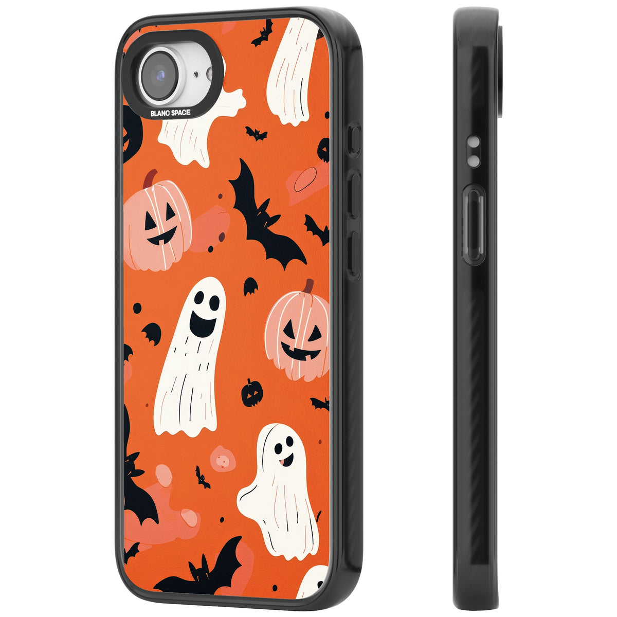 Orange Halloween Pattern iPhone 16e / iPhone 17e Impact Black Phone Case side