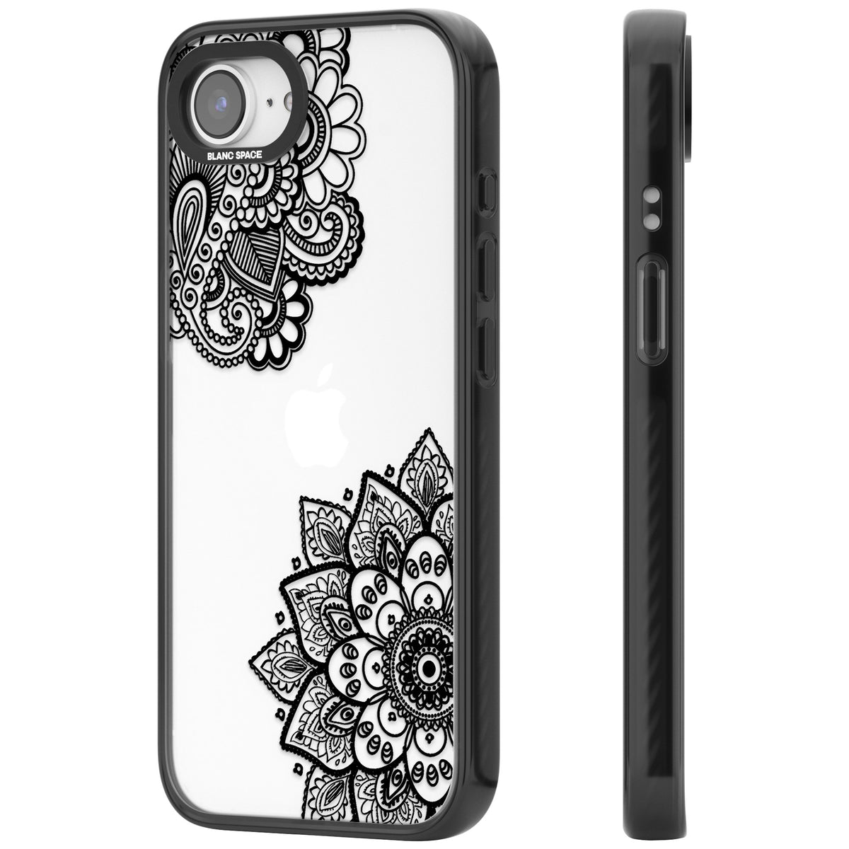 Black Henna Florals iPhone 16e / iPhone 17e Impact Black Phone Case side