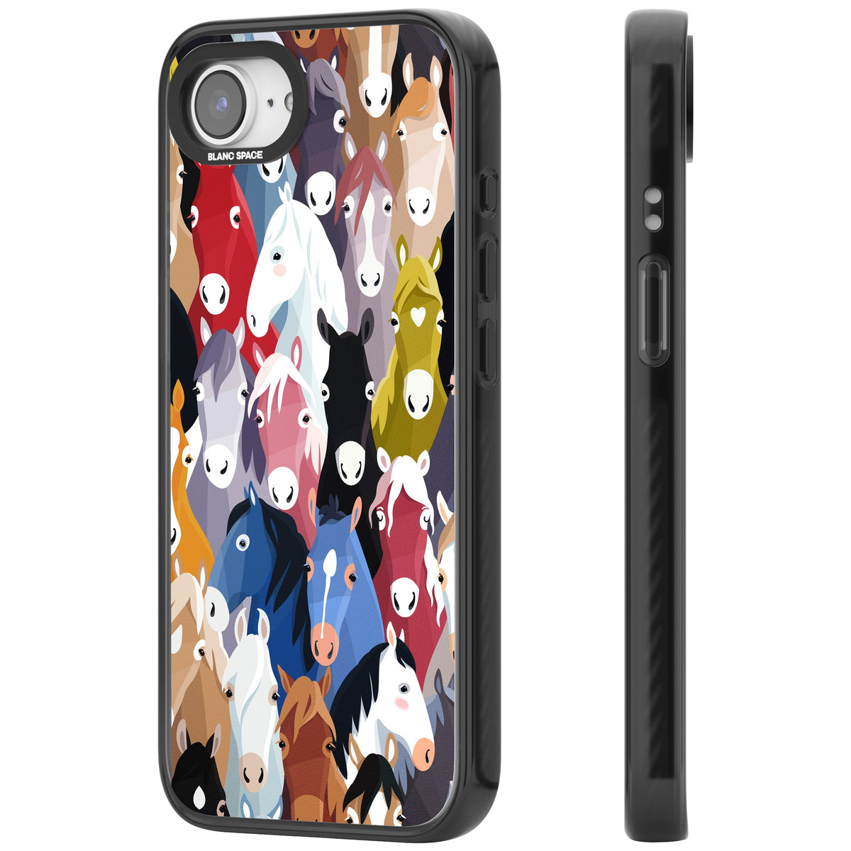 Colourful Horse Pattern iPhone 16e / iPhone 17e Impact Black Phone Case side