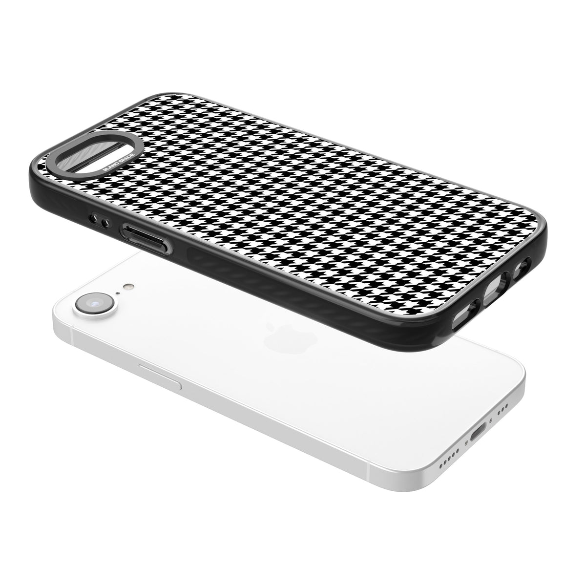 Black Houndstooth Pattern iPhone 16e / iPhone 17e Impact Black Phone Case angled
