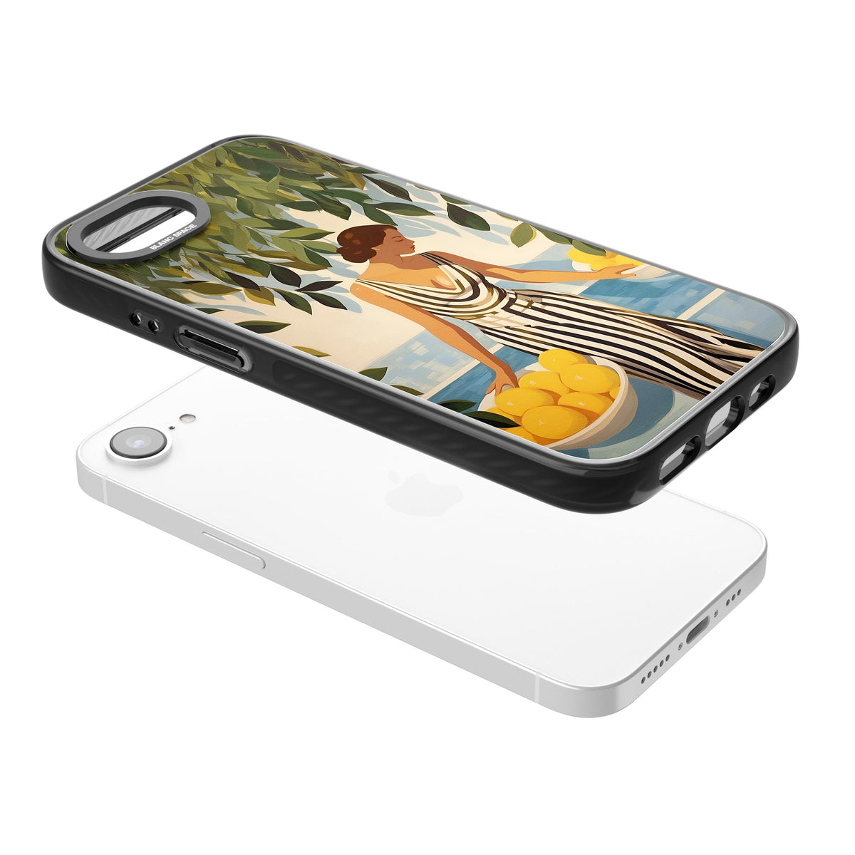 Lemon Picking iPhone 16e / iPhone 17e Impact Black Phone Case angled