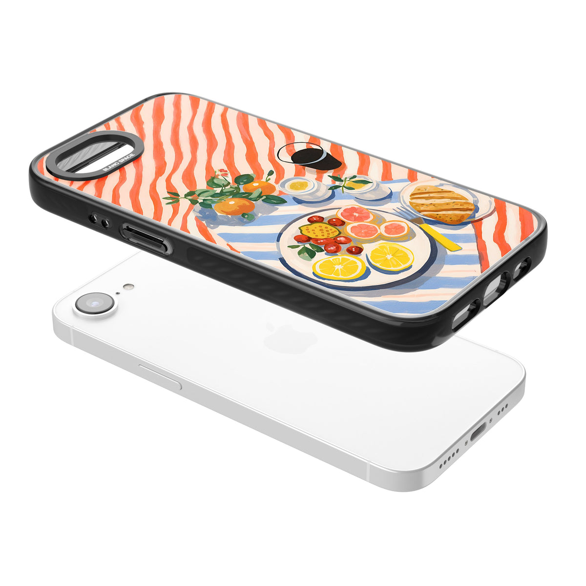 Citrus Picnic iPhone 16e / iPhone 17e Impact Black Phone Case angled