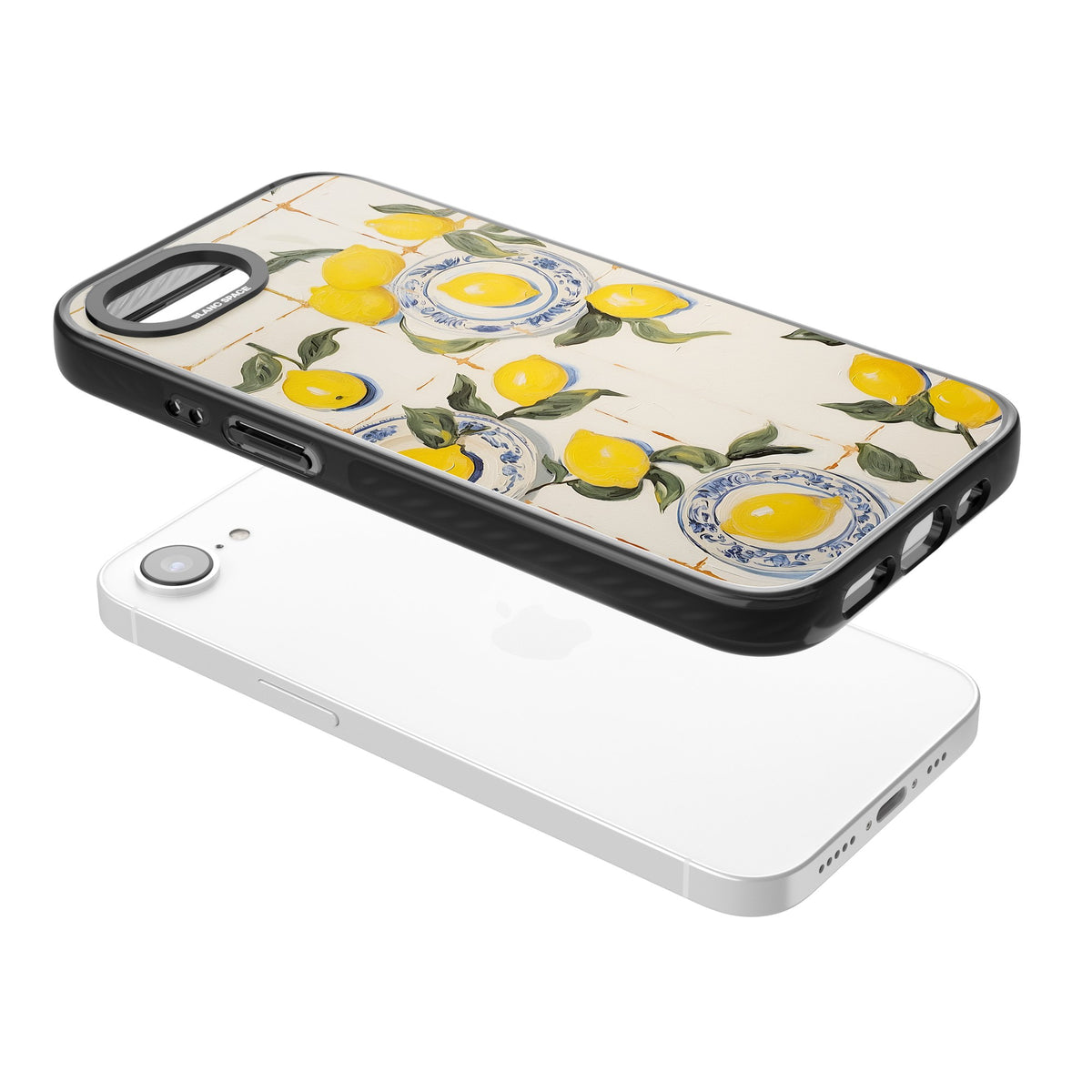 Lemons & Porcelain iPhone 16e / iPhone 17e Impact Black Phone Case angled