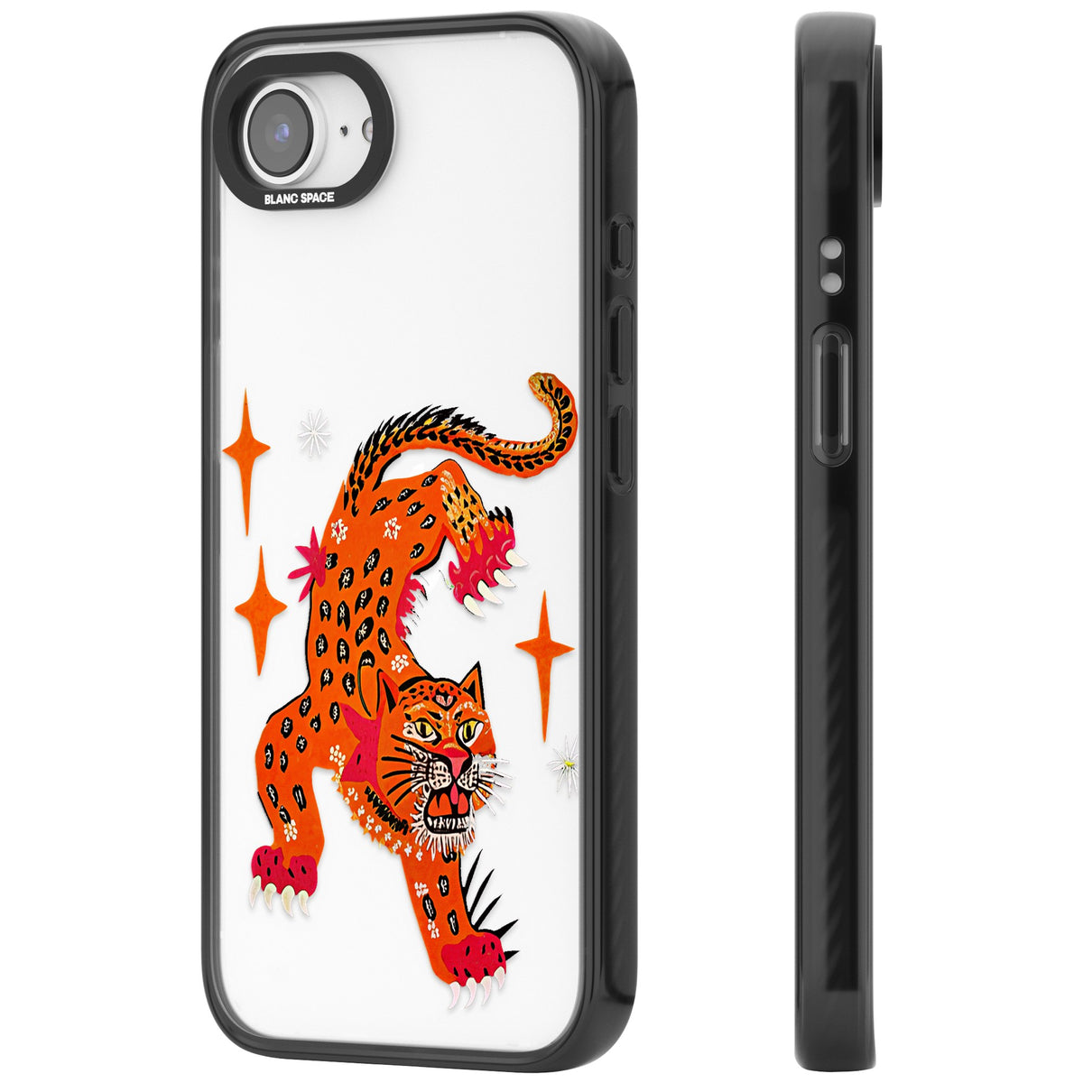 Fierce Jaguar Clear iPhone 16e / iPhone 17e Impact Black Phone Case side