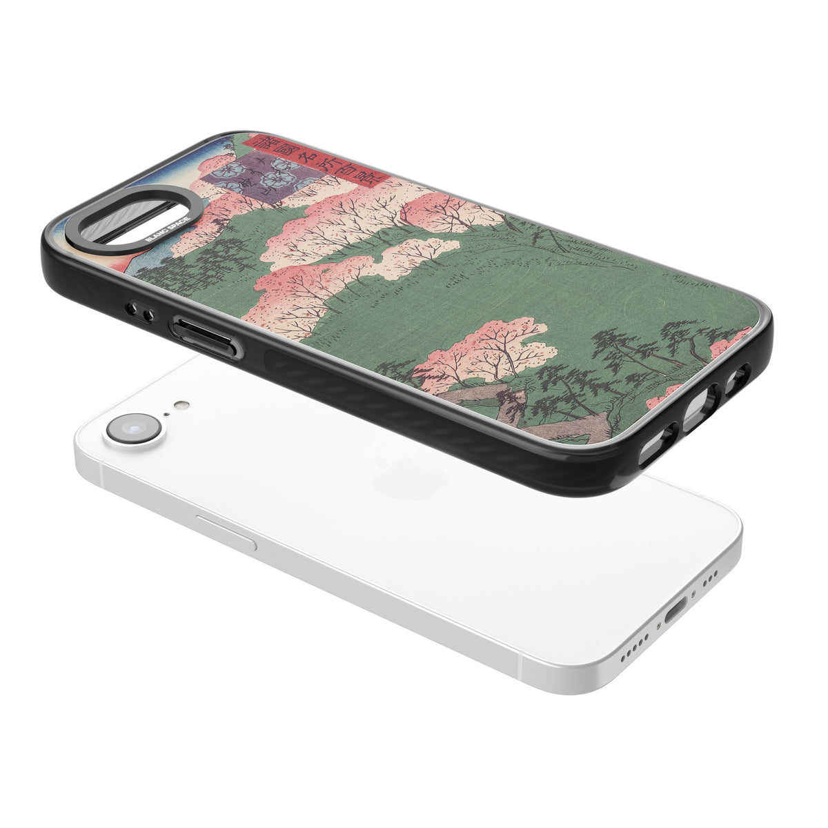 Japanese Cherry Blossom Forest iPhone 16e / iPhone 17e Impact Black Phone Case angled