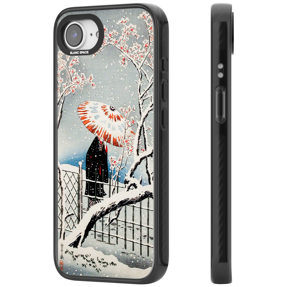 Plum Tree In Snow By Hiroaki Takahashi iPhone 16e / iPhone 17e Impact Black Phone Case side