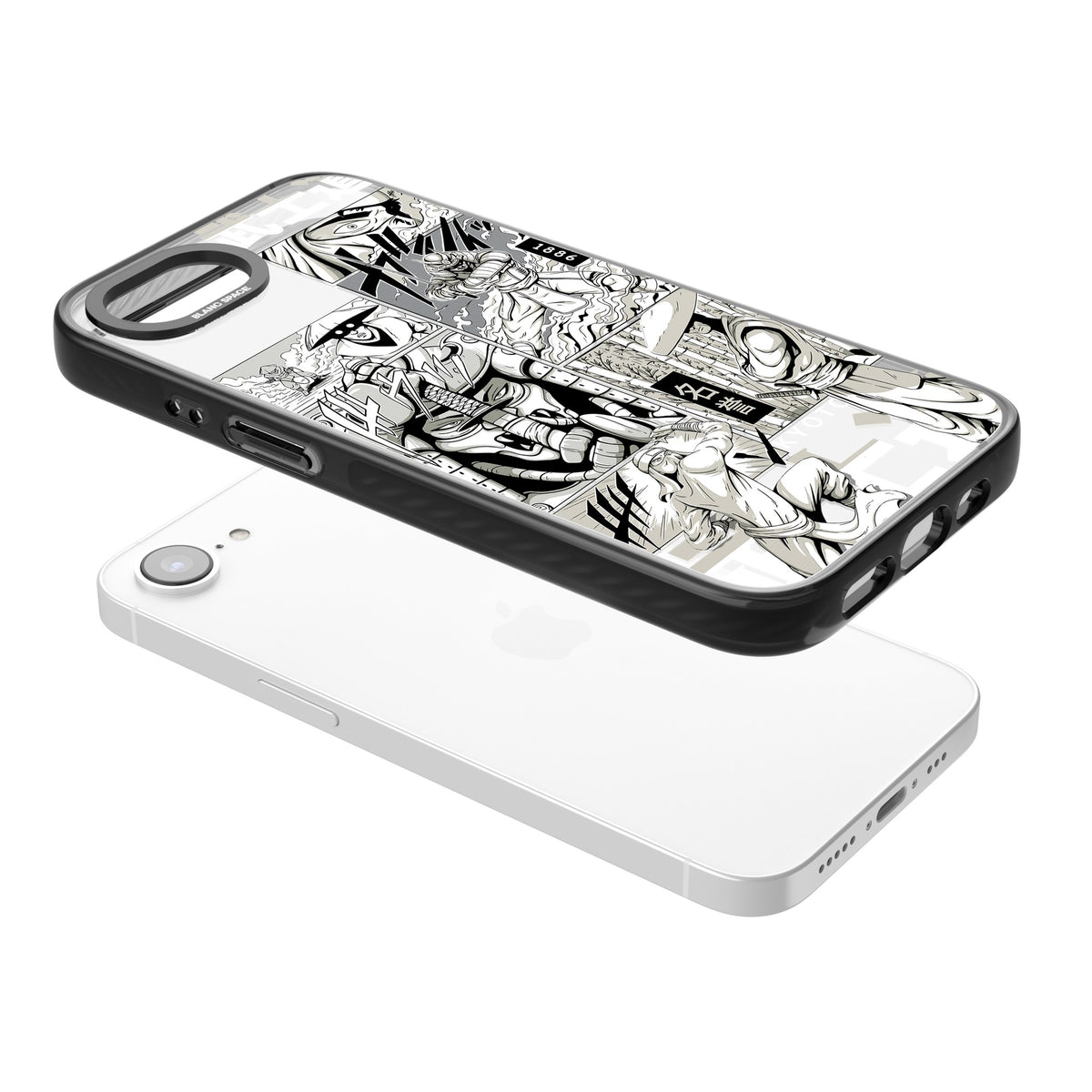 Kyoto Noir iPhone 16e / iPhone 17e Impact Black Phone Case angled