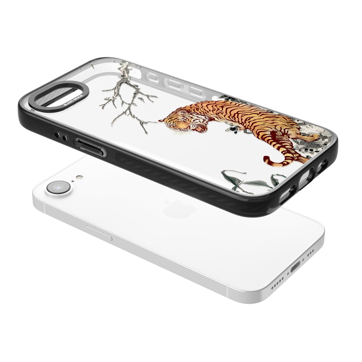 Roaring Tiger iPhone 16e / iPhone 17e Impact Black Phone Case angled