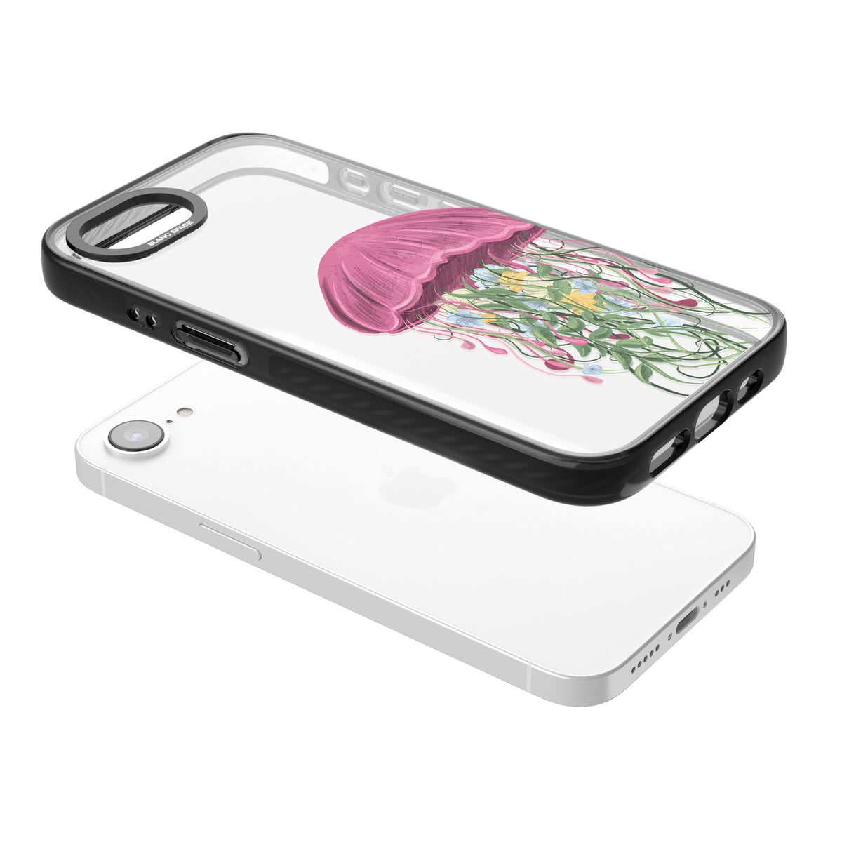 Botanical Jellyfish iPhone 16e / iPhone 17e Impact Black Phone Case angled