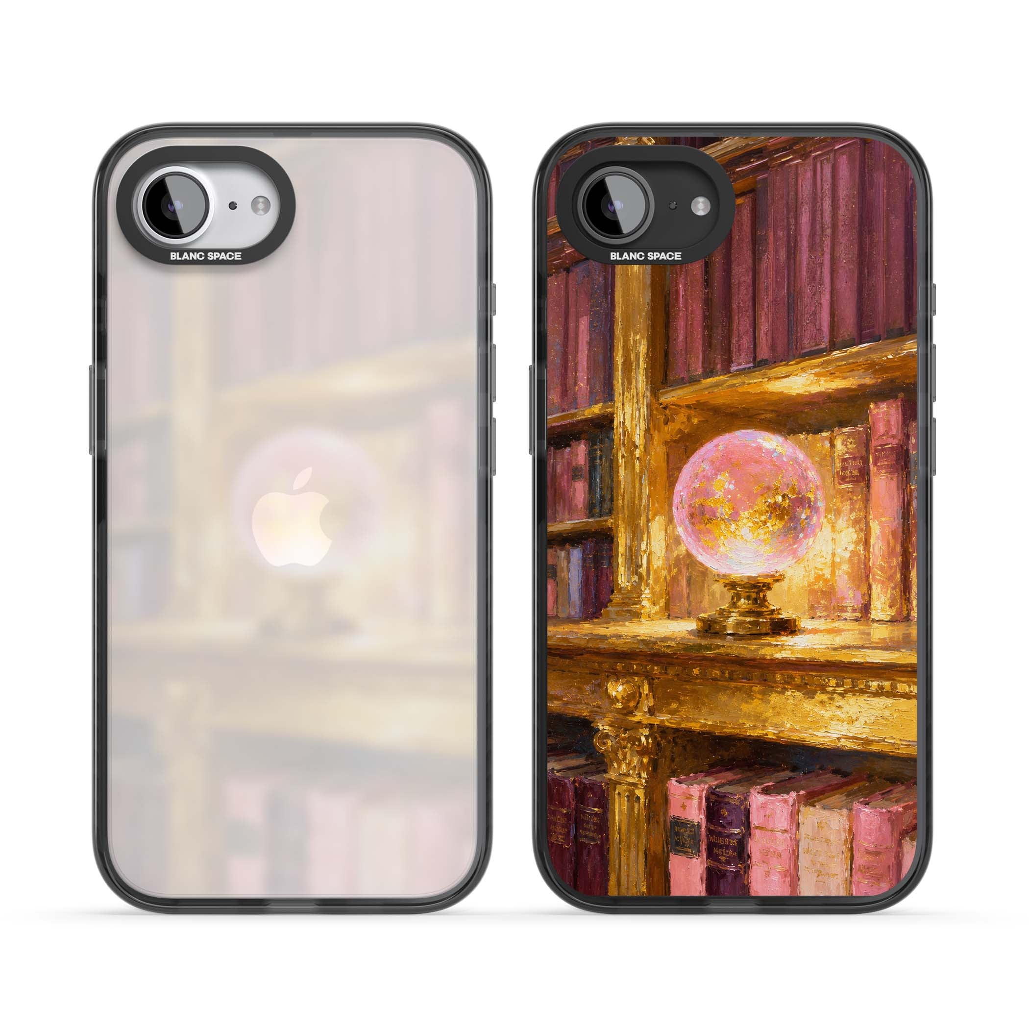 Gilded Library dark academia iPhone case featuring an oil painted crystal ball on a gilded library shelf with vintage | Black Impact case for iPhone 16e, iPhone 17e