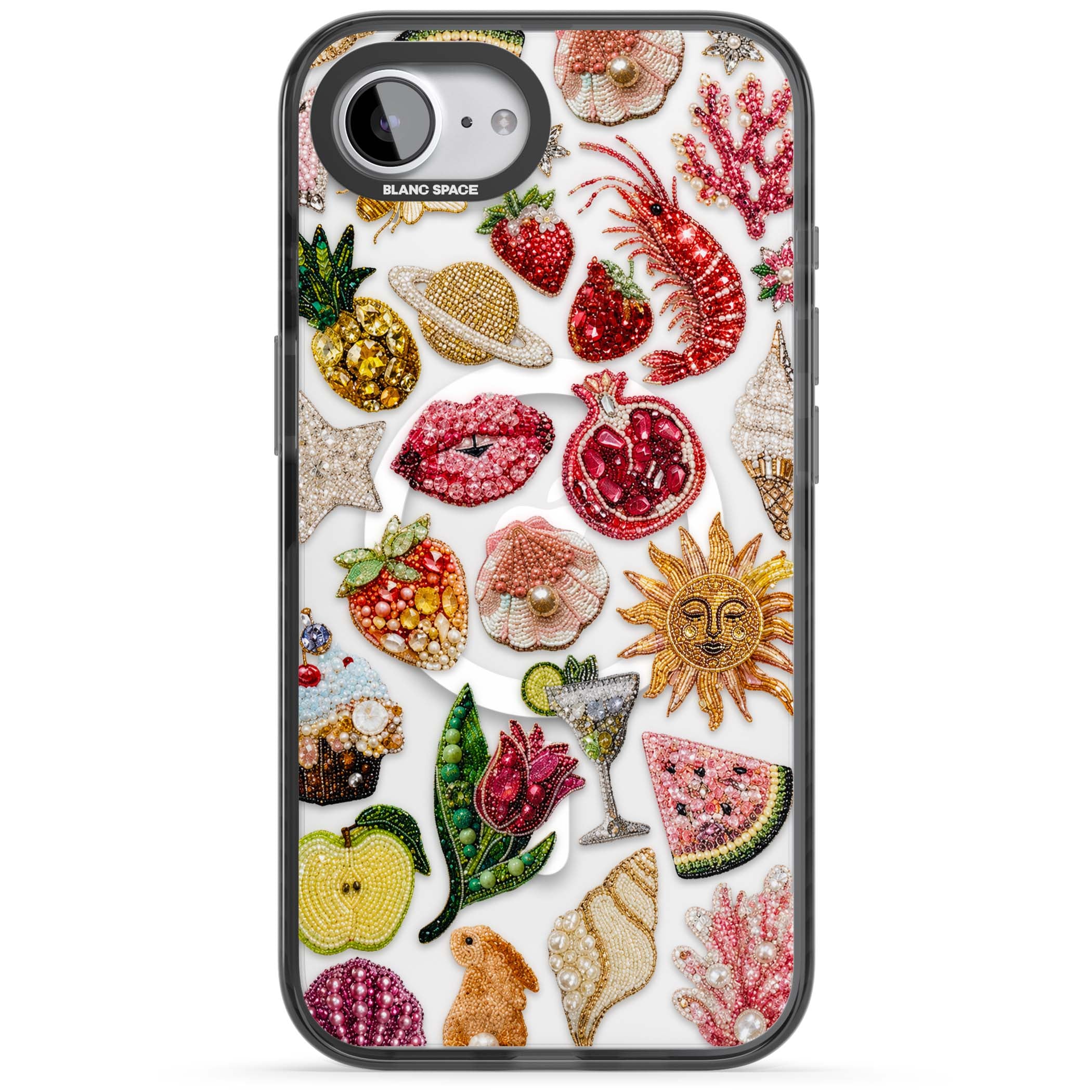 Beaded Riviera coquette iPhone case | Black Impact Magsafe case for iPhone 16e, iPhone 17e