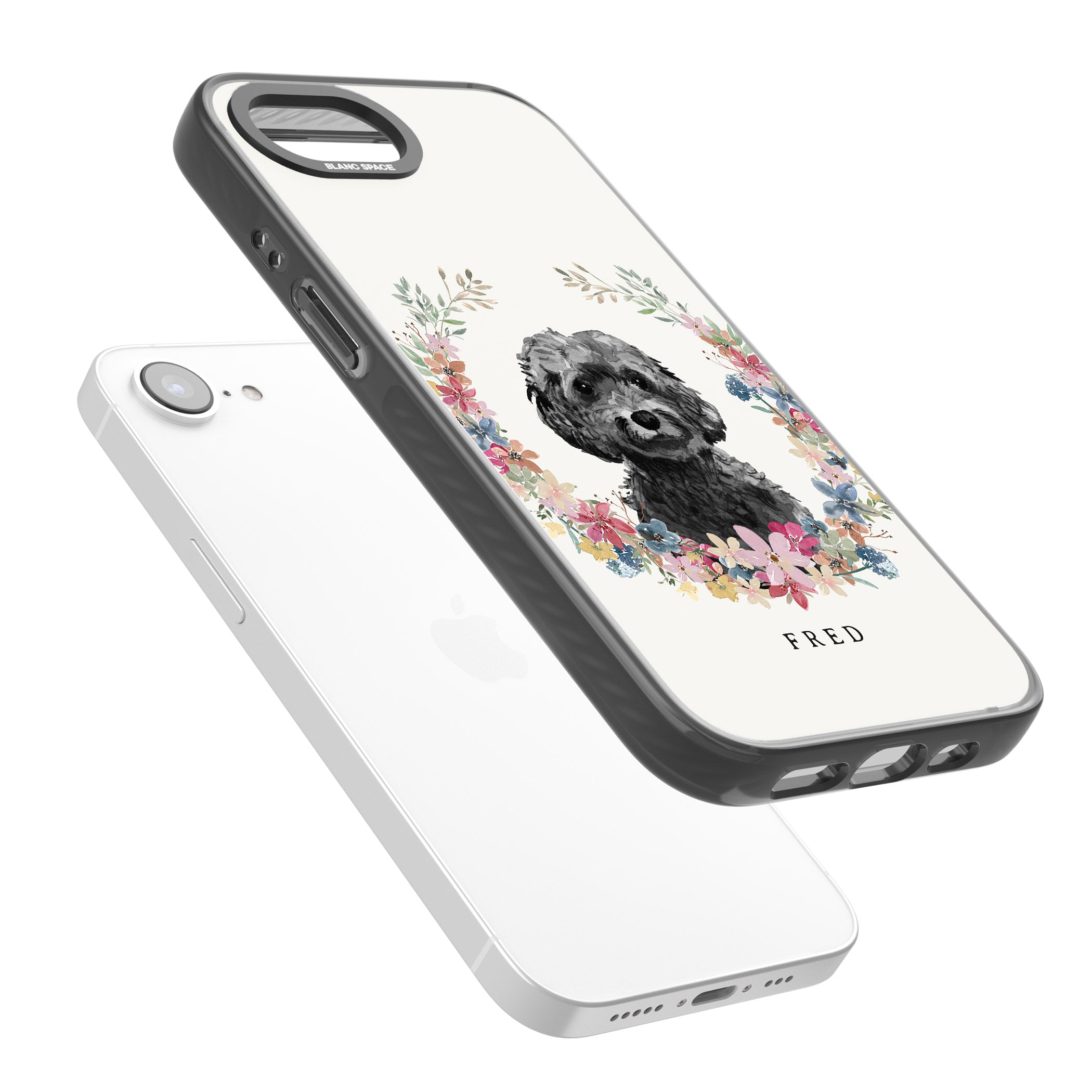 Personalised Black Cockapoo Floral Portrait