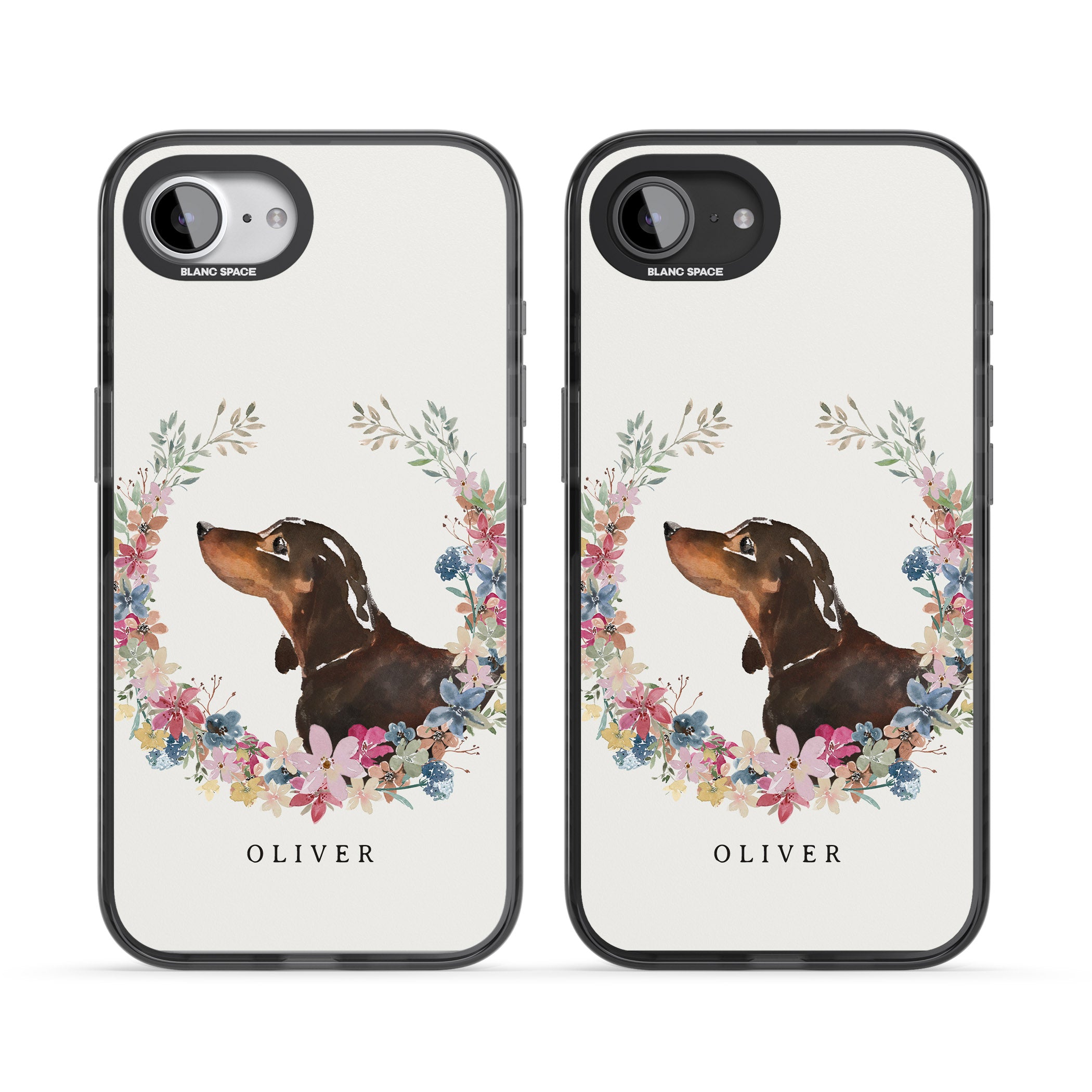 Personalised Black & Tan Dachshund Floral Portrait
