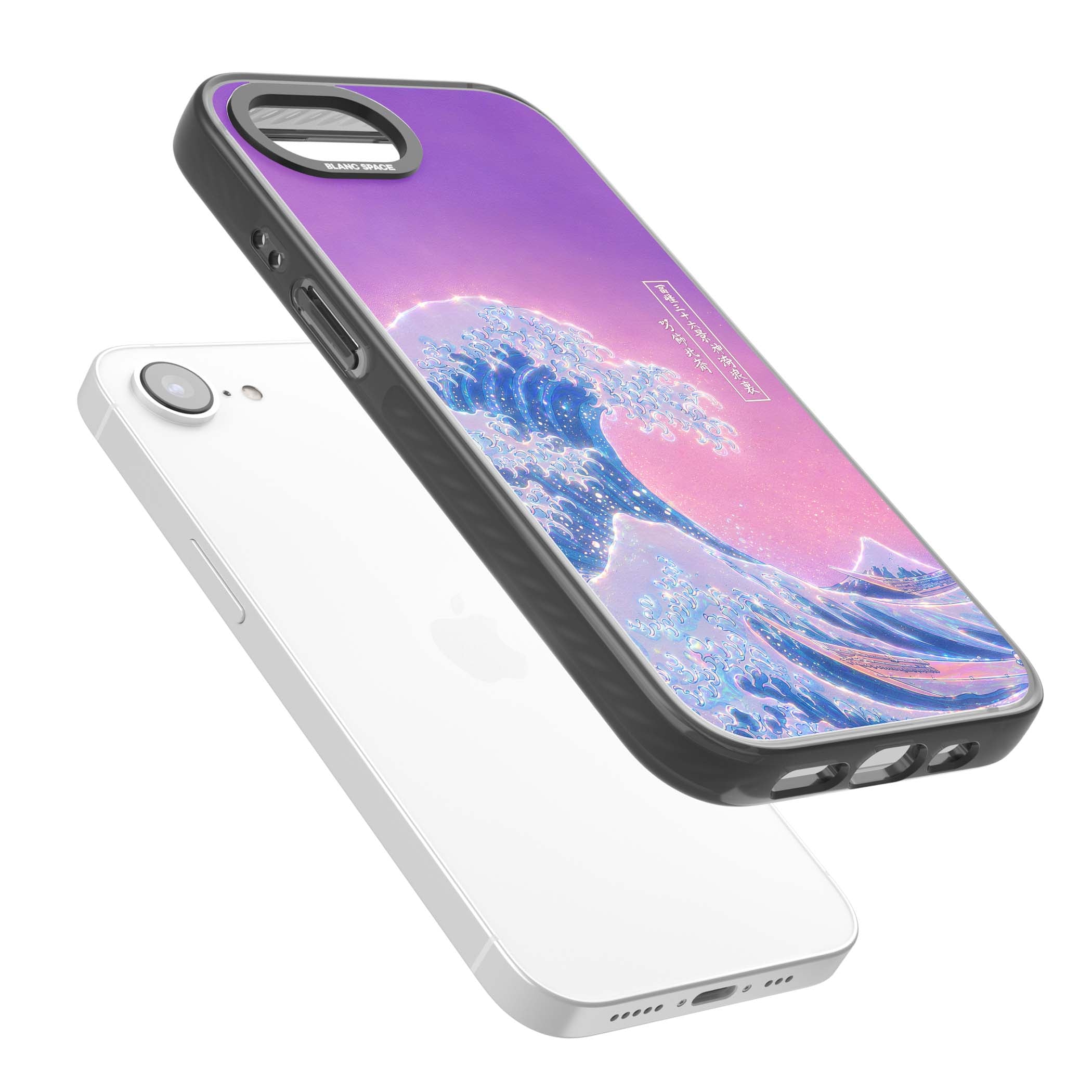 The Great Opal Wave Japanese iPhone case featuring Hokusai's great wave in iridescent pastels with lilac sky and Mou | Black Impact Magsafe case for iPhone 16e, iPhone 17e